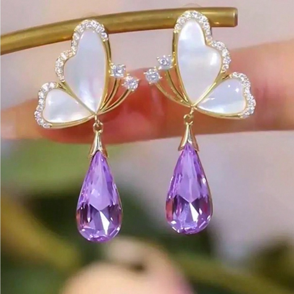 Elegant Gold and Purple Butterfly Earrings